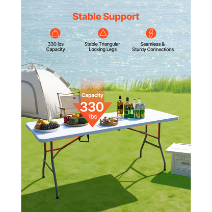 6 Ft Folding Plastic Table - Portable Picnic Utility Outdoor Indoor