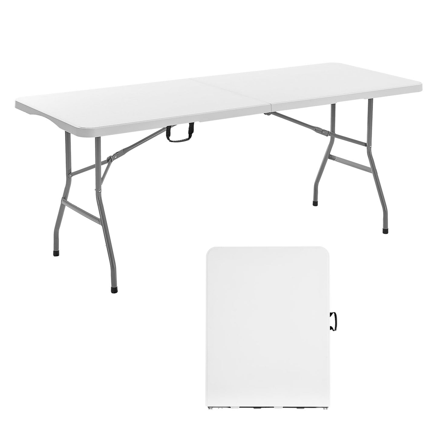 6 Ft Plastic Folding Table Portable Picnic Utility Table Handle Indoor Outdoor