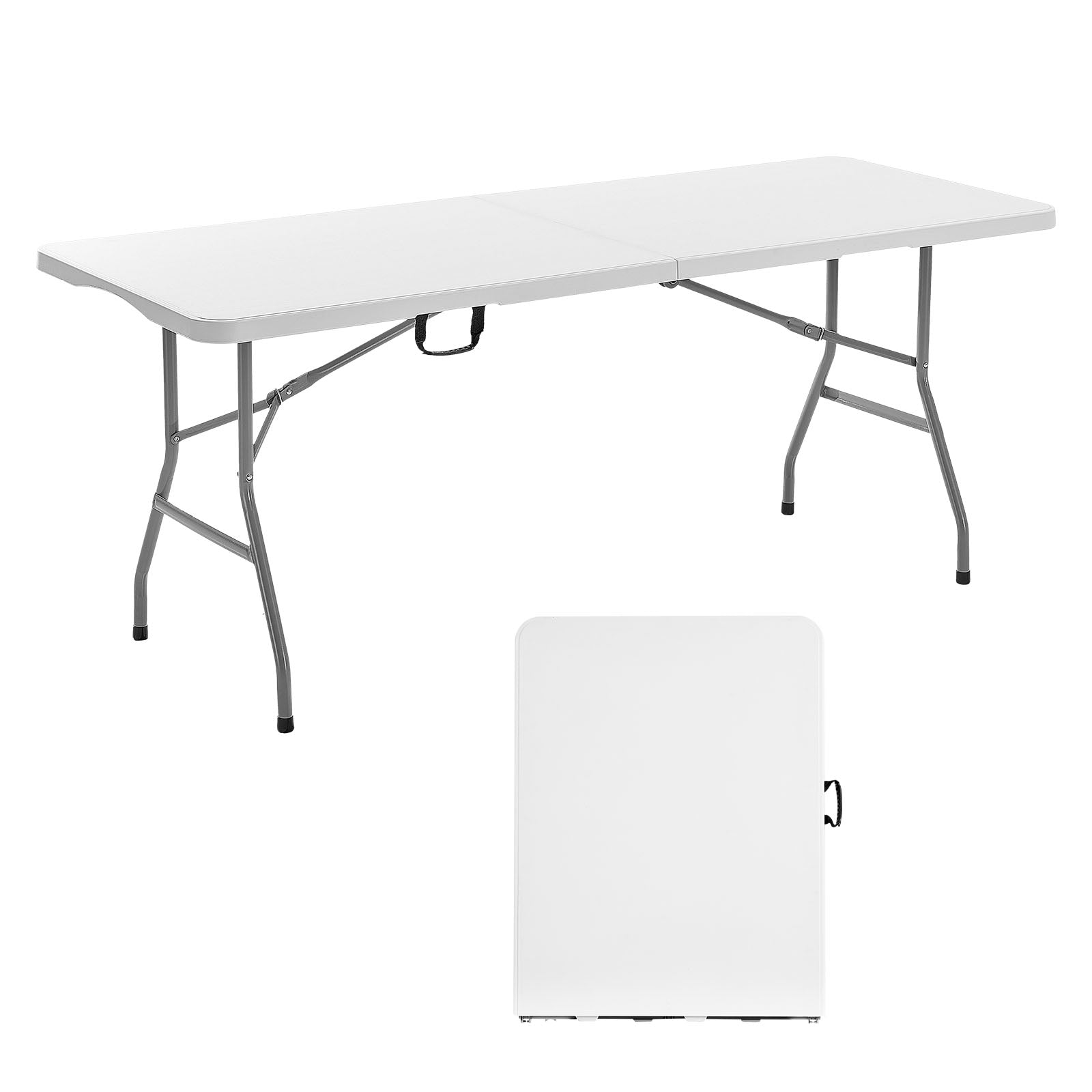 6 Ft Plastic Folding Table Portable Picnic Utility Table Handle Indoor Outdoor