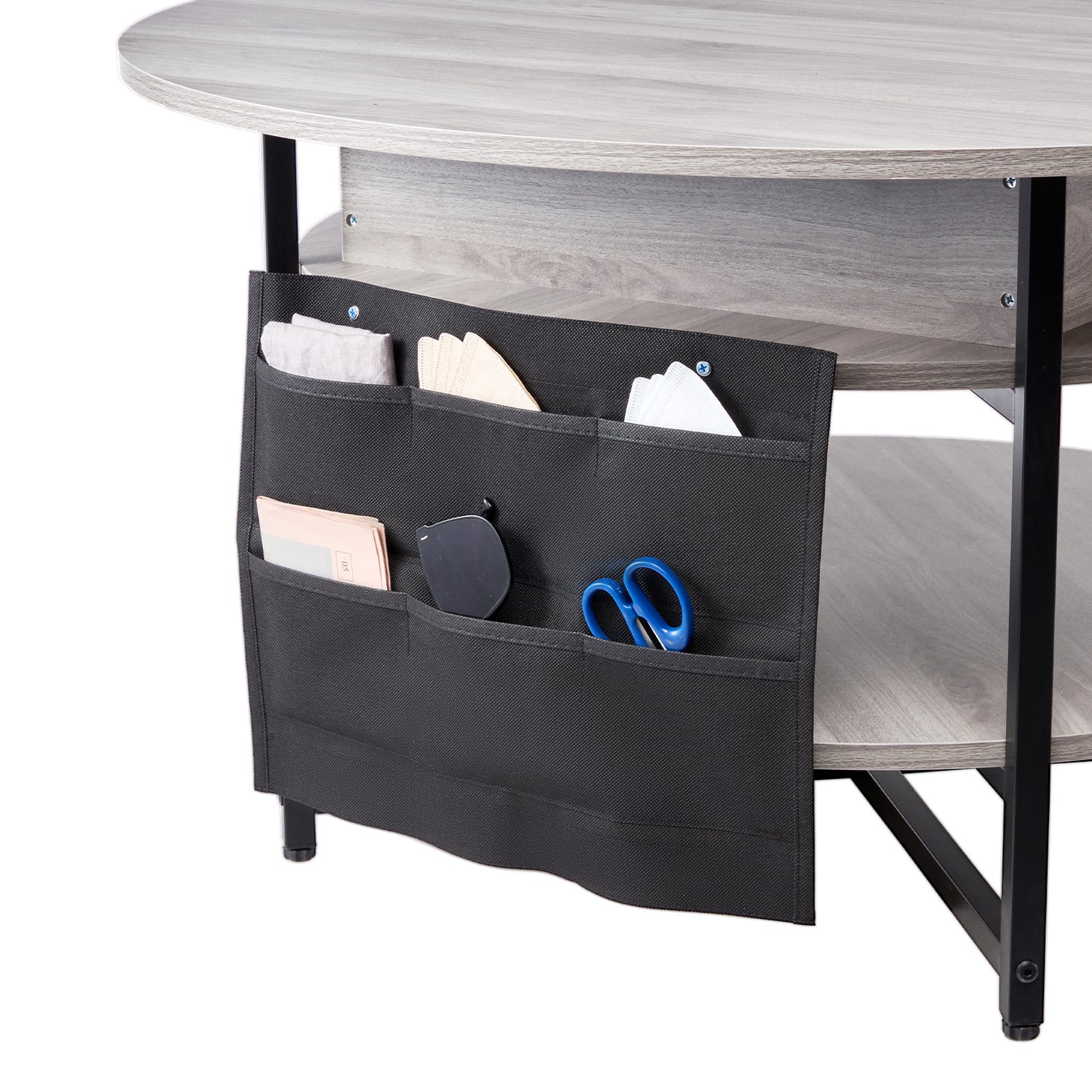 Lift Top Coffee Table - Gray Iron Storage Table 35.4" Round