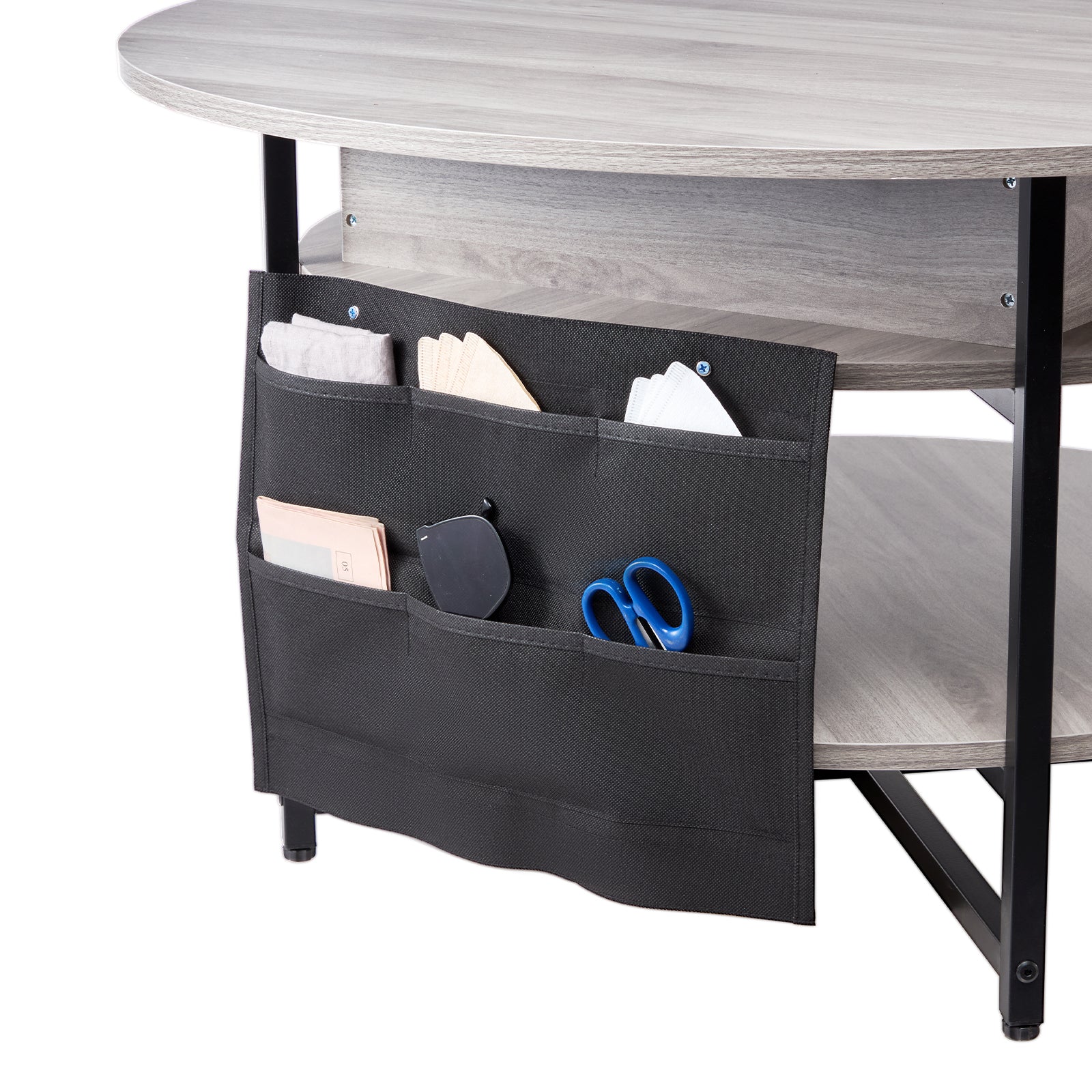 Lift Top Coffee Table - Gray Iron Storage Table 35.4" Round
