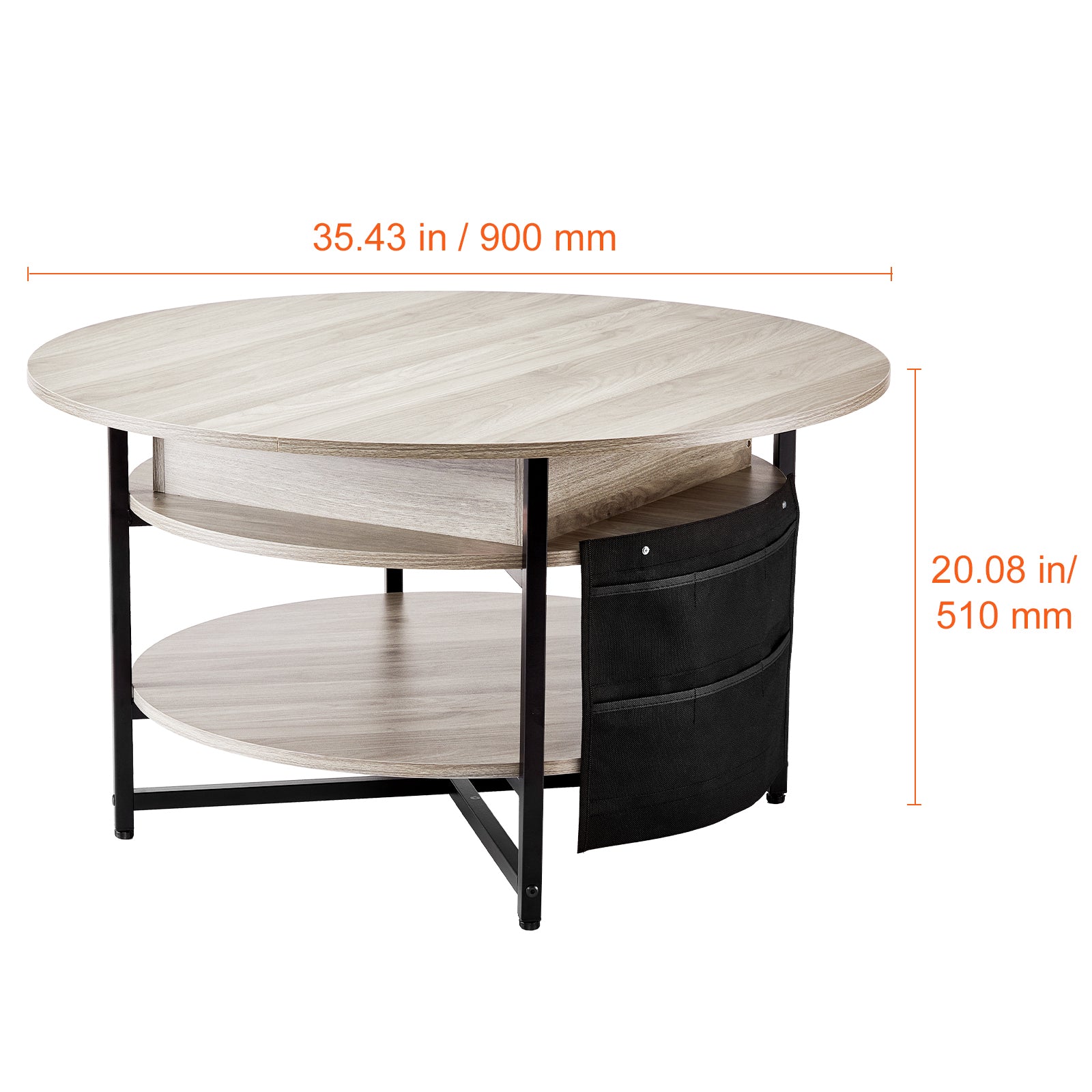 Lift Top Coffee Table - Gray Iron Storage Table 35.4" Round