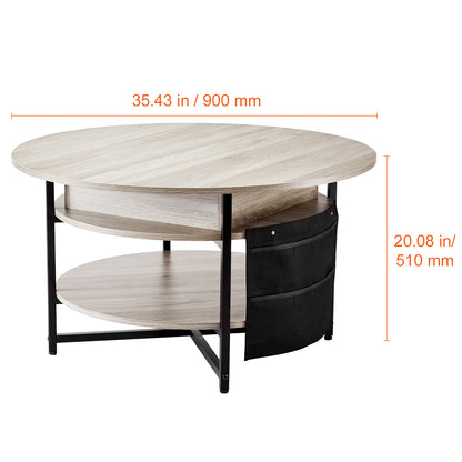 Lift Top Coffee Table - Gray Iron Storage Table 35.4" Round