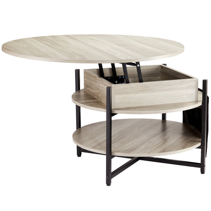 Lift Top Coffee Table - Gray Iron Storage Table 35.4" Round