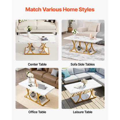 Modern Faux Marble Coffee Table - White Iron Frame for Living Room