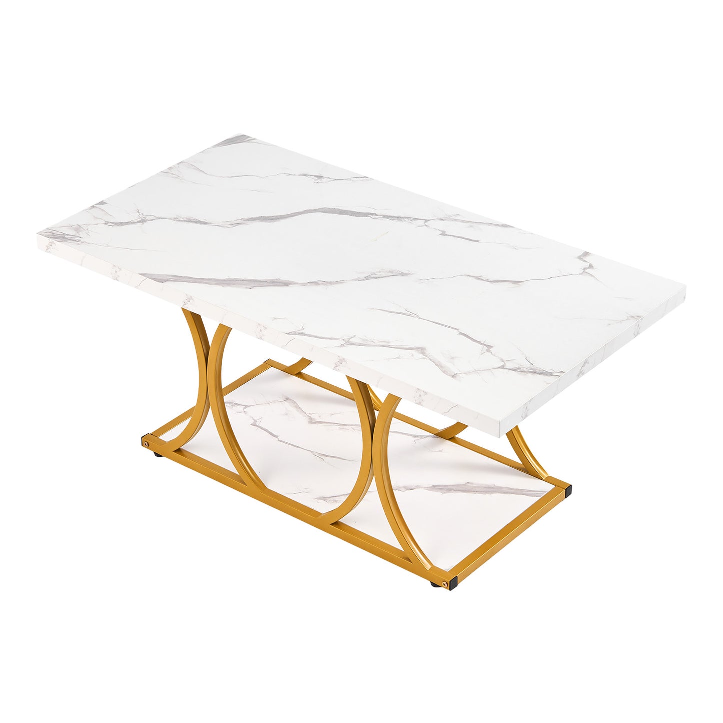 Modern Faux Marble Coffee Table - White Iron Frame for Living Room