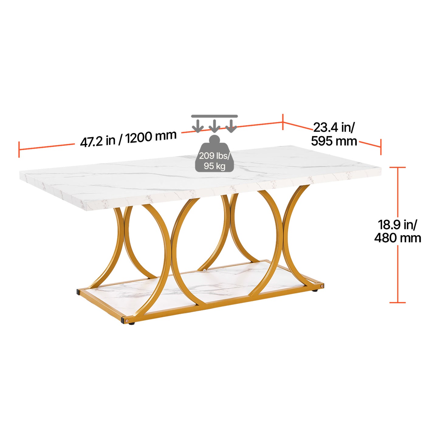 Modern Faux Marble Coffee Table - White Iron Frame for Living Room