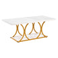 Coffee Table, Modern Faux Marble Coffee Table, Large 2-Tier Rectangle Center Desk with Geometric Legs, Minimalist Sturdy Metal Frame Accent End Desk for Living Room, Office, Easy Assembly, White