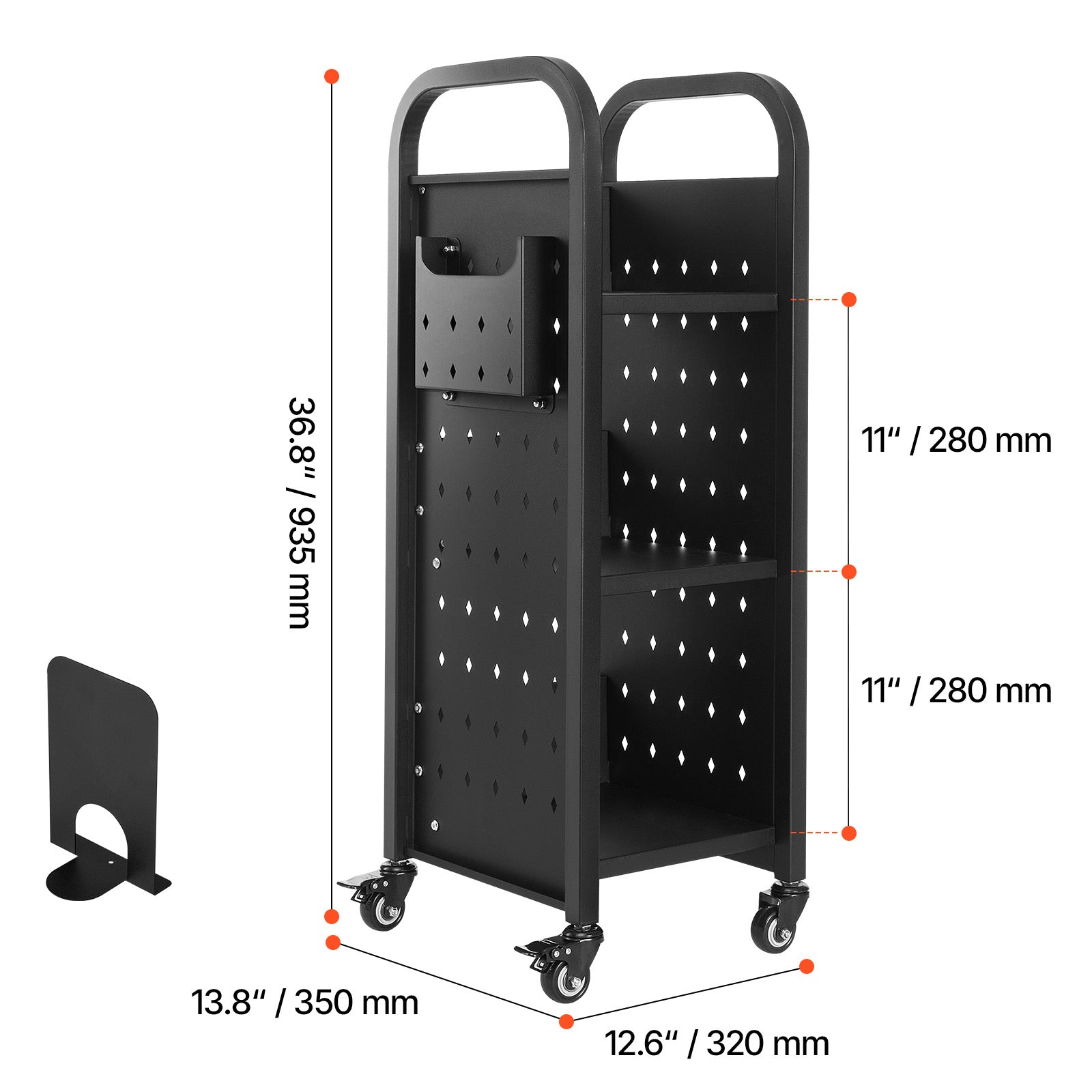 3-Tier Rolling Book Cart - Black | Storage & Display Shelf