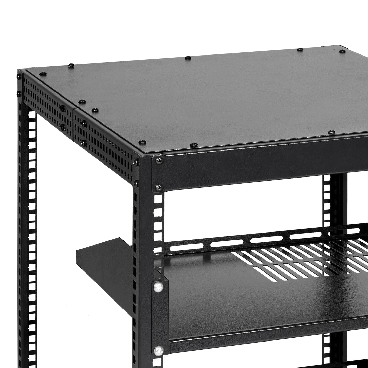 15U Open Frame Server Rack - Adjustable Depth, Black for Living Room