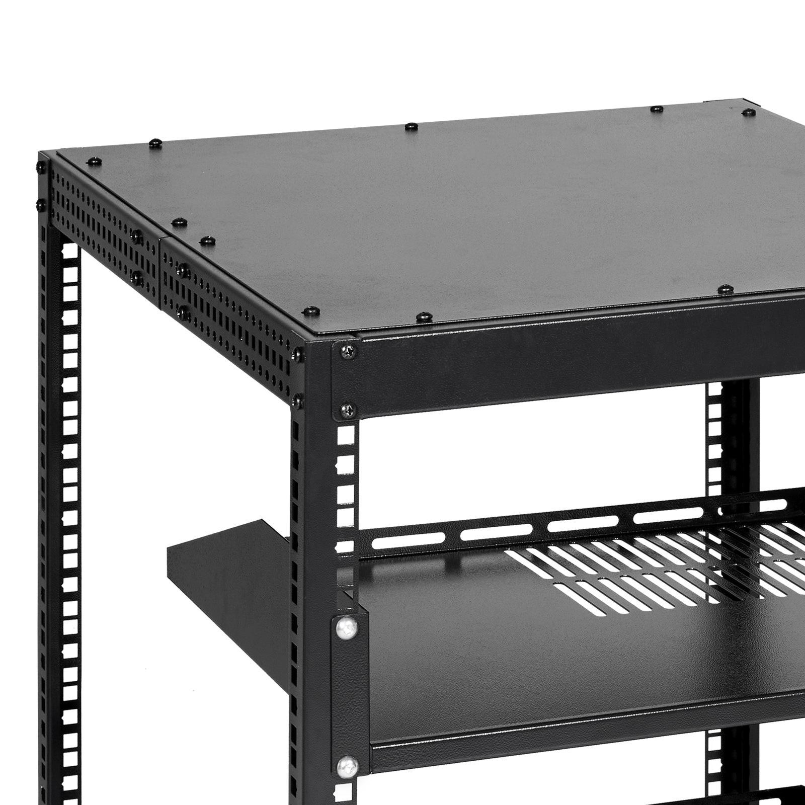 15U Open Frame Server Rack - Adjustable Depth, Black for Living Room