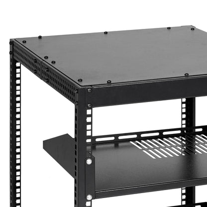 15U Open Frame Server Rack - Adjustable Depth, Black for Living Room