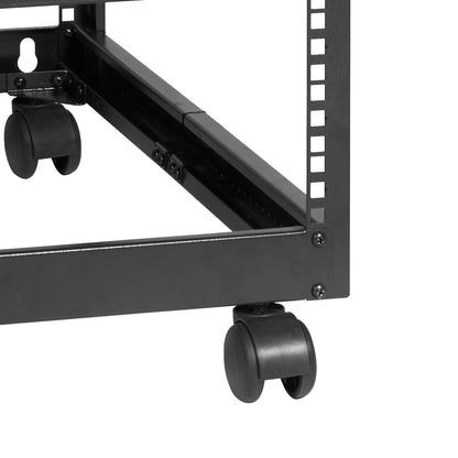 15U Open Frame Server Rack - Adjustable Depth, Black for Living Room