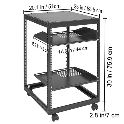15U Open Frame Server Rack - Adjustable Depth, Black for Living Room