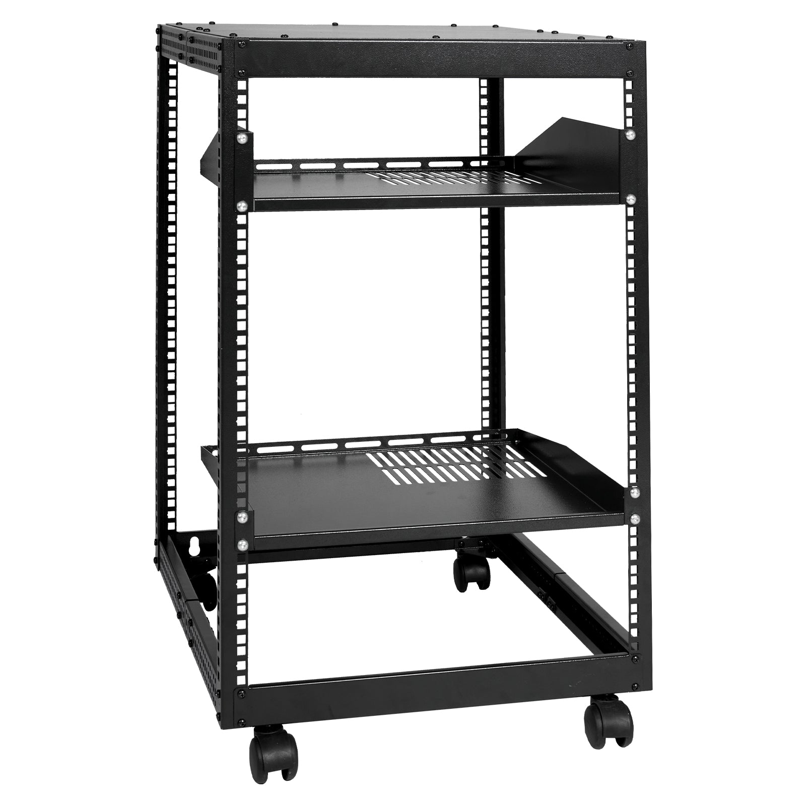 15U Open Frame Server Rack - Adjustable Depth, Black for Living Room