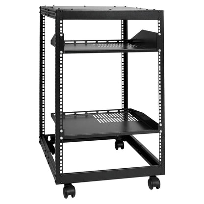 15U Open Frame Server Rack - Adjustable Depth, Black for Living Room