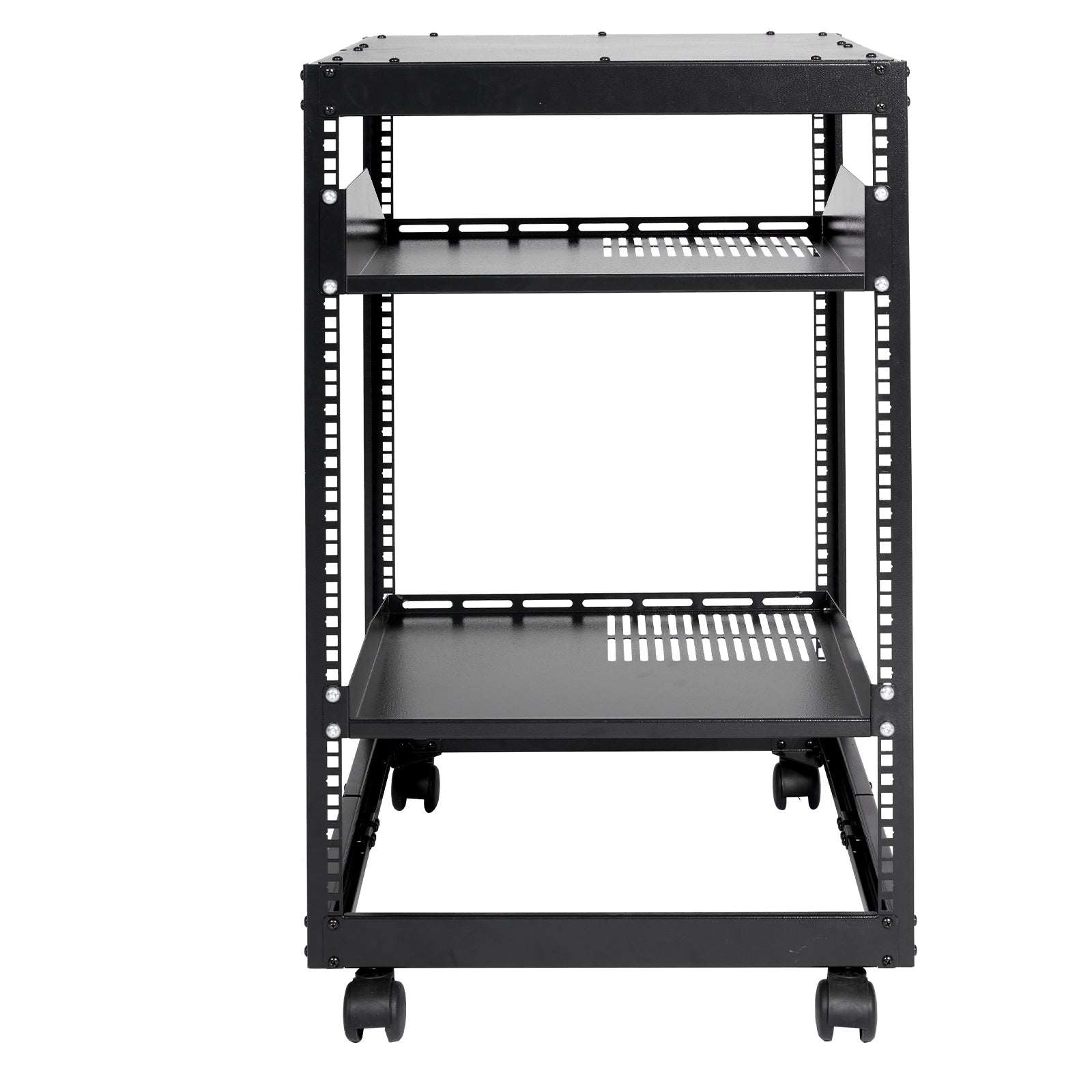 15U Open Frame Server Rack, 23''-40'' Adjustable Depth, Free Standing or Wall Mount Network Server Rack, 4 Post AV Rack with Casters, Holds All Your Networking IT Equipment AV Gear Router Modem