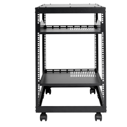 15U Open Frame Server Rack, 23''-40'' Adjustable Depth, Free Standing or Wall Mount Network Server Rack, 4 Post AV Rack with Casters, Holds All Your Networking IT Equipment AV Gear Router Modem