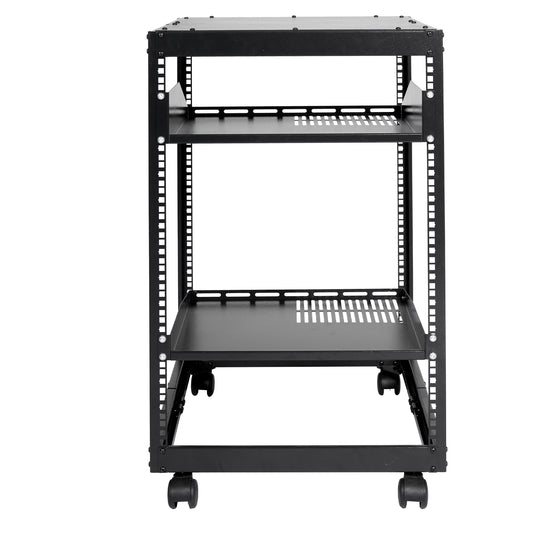 15U Open Frame Server Rack, 23''-40'' Adjustable Depth, Free Standing or Wall Mount Network Server Rack, 4 Post AV Rack with Casters, Holds All Your Networking IT Equipment AV Gear Router Modem