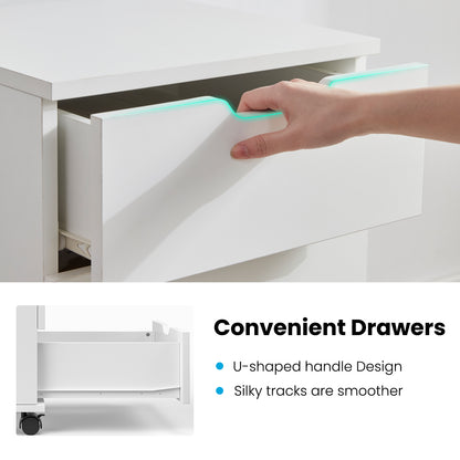 3-Drawer Rolling File Cabinet - White Wood Office Storage for Home Office
