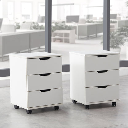 3-Drawer Rolling File Cabinet - White Wood Office Storage for Home Office