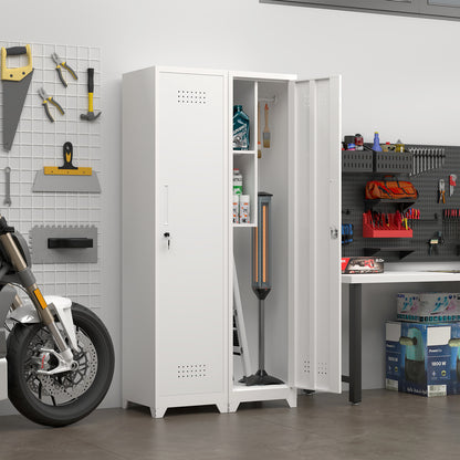 Metal Broom Storage Cabinet, 65" Narrow Broom Cabinet With Hooks, Slim Bathroom Storage Cabinet With Shelves, Heavy-Duty Cleaning Storage Cabinet For Utility Room, Gym, Office, Garage, Utility Shelves