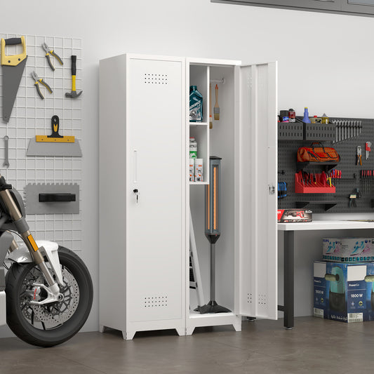 Metal Broom Storage Cabinet, 65" Narrow Broom Cabinet With Hooks, Slim Bathroom Storage Cabinet With Shelves, Heavy-Duty Cleaning Storage Cabinet For Utility Room, Gym, Office, Garage, Utility Shelves