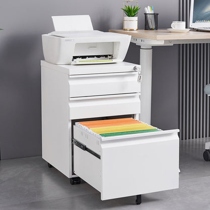 3-Drawer Mobile File Cabinet with Lock, 5 Wheels (2 Brakes + Anti-Tip),Cold Rolled Steel Fully Assembled Metal Filing Cabinet with Pen Tray & Hanging Bar for Home Office, Fits Letter/Legal/A4 Files