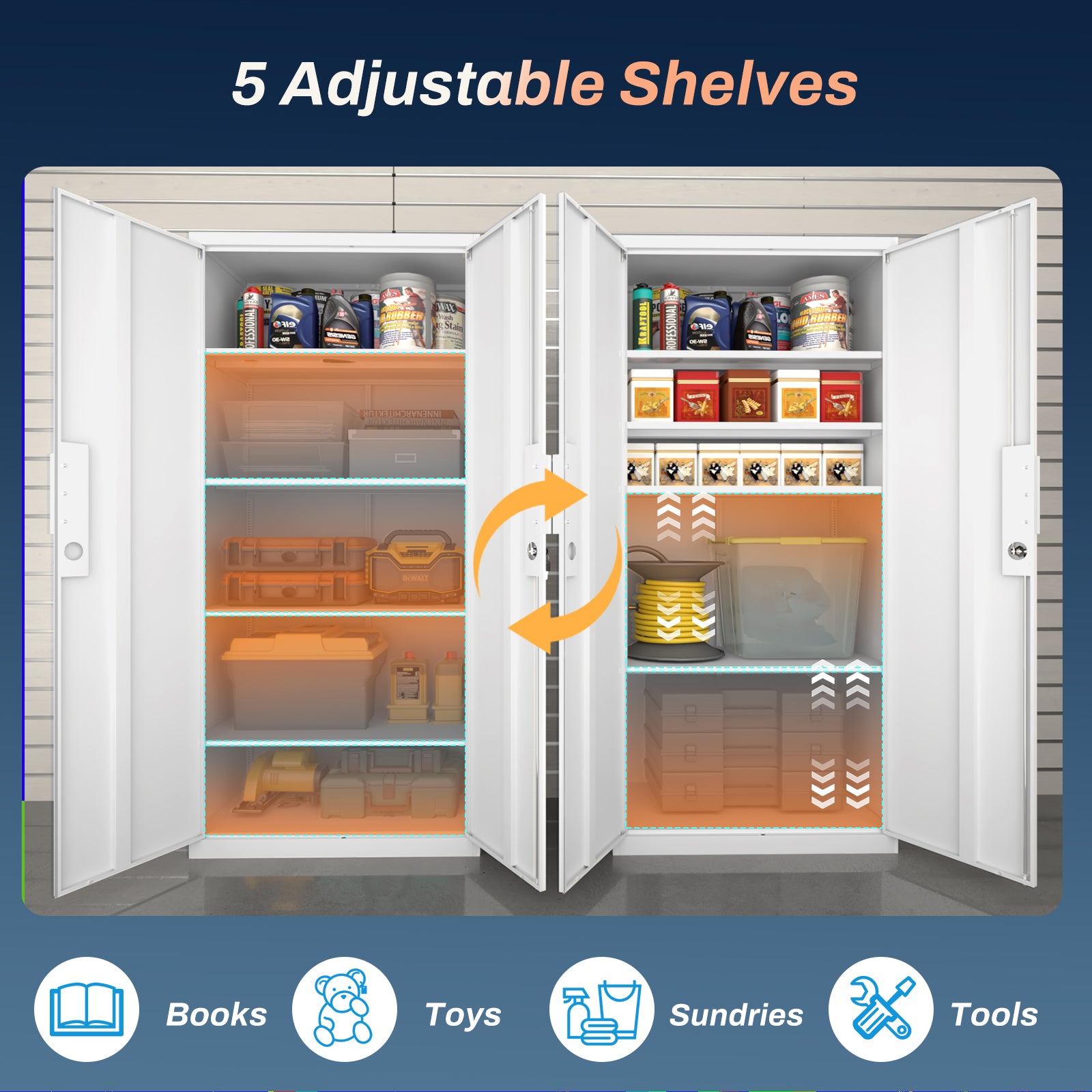70 Inch White File Cabinet - 4 Adjustable Shelves, Steel Storage
