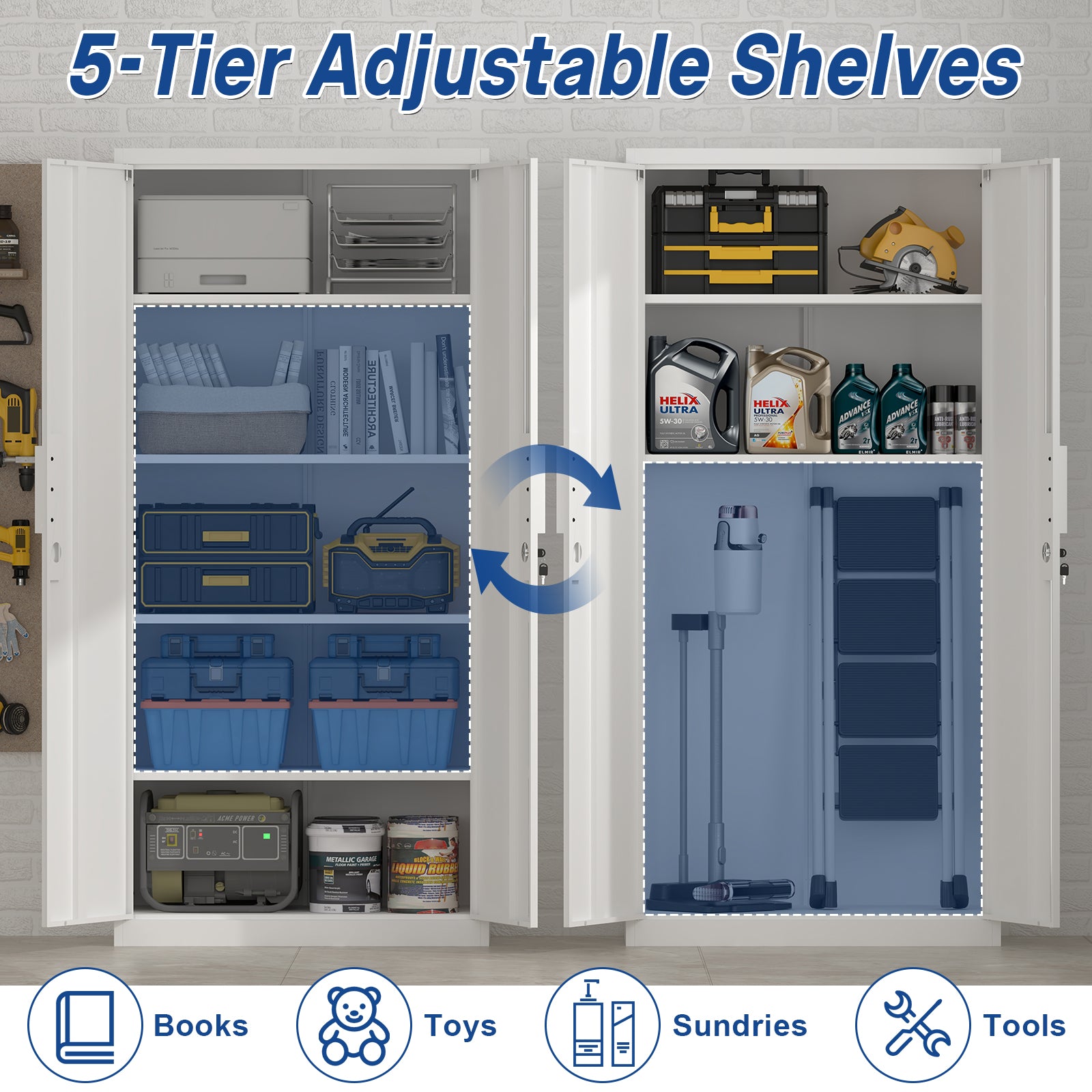 70 Inch White File Cabinet - 4 Adjustable Shelves, Steel Storage