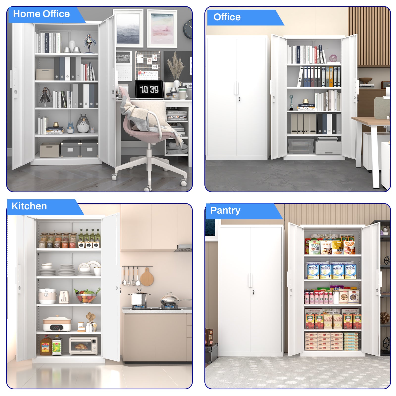 70 Inch White File Cabinet - 4 Adjustable Shelves, Steel Storage
