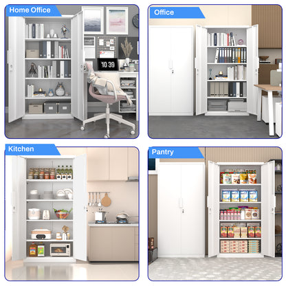 70 Inch White File Cabinet - 4 Adjustable Shelves, Steel Storage