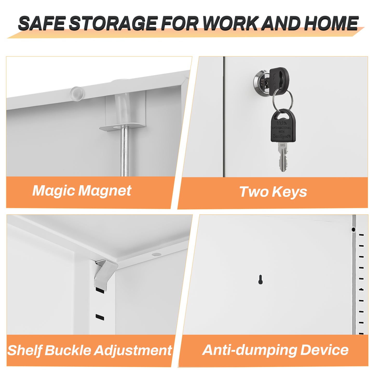 70 Inch White File Cabinet - 4 Adjustable Shelves, Steel Storage
