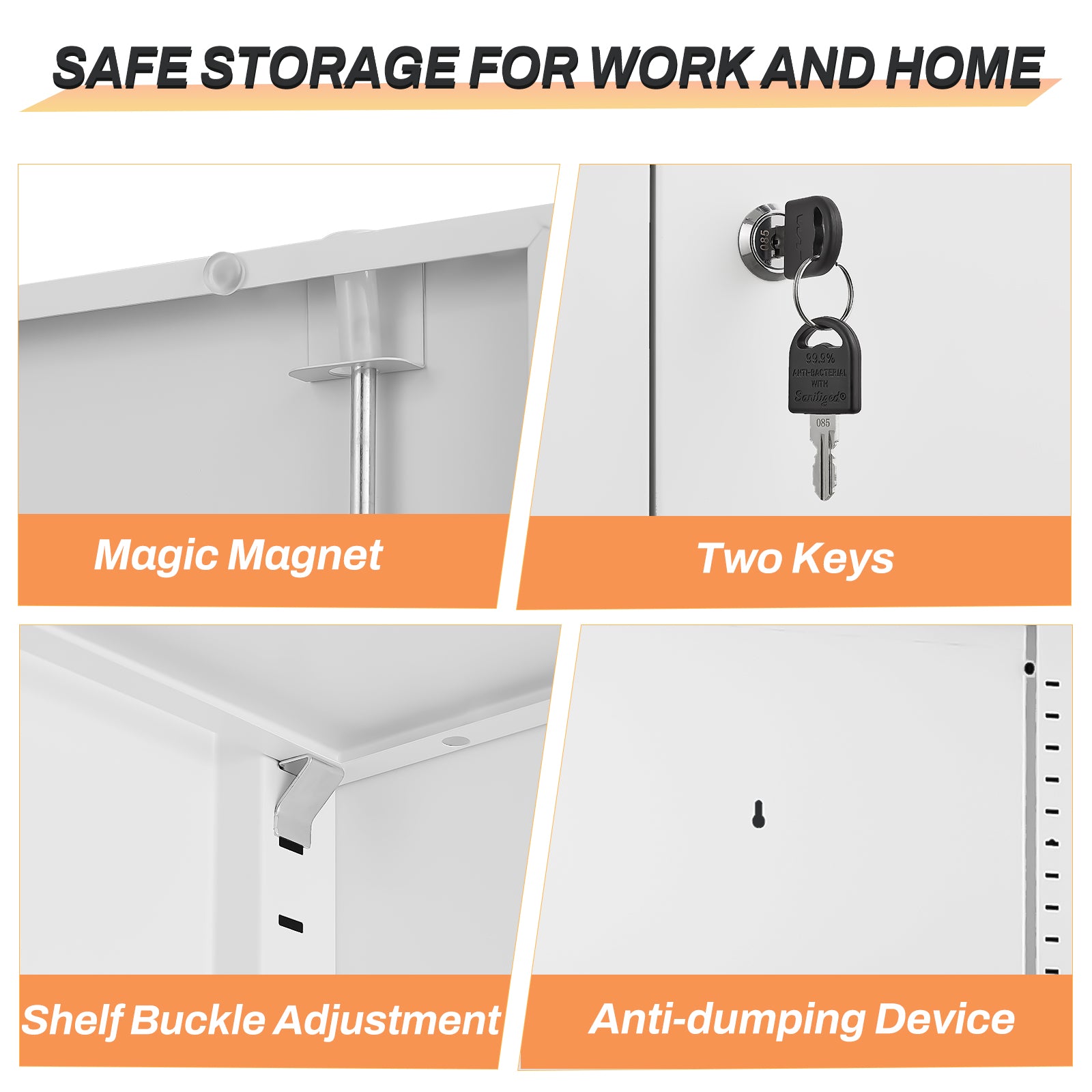 70 Inch White File Cabinet - 4 Adjustable Shelves, Steel Storage
