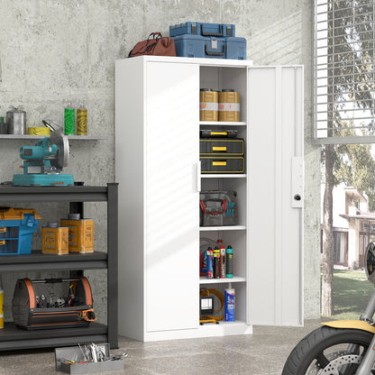 70 Inch White File Cabinet - 4 Adjustable Shelves, Steel Storage