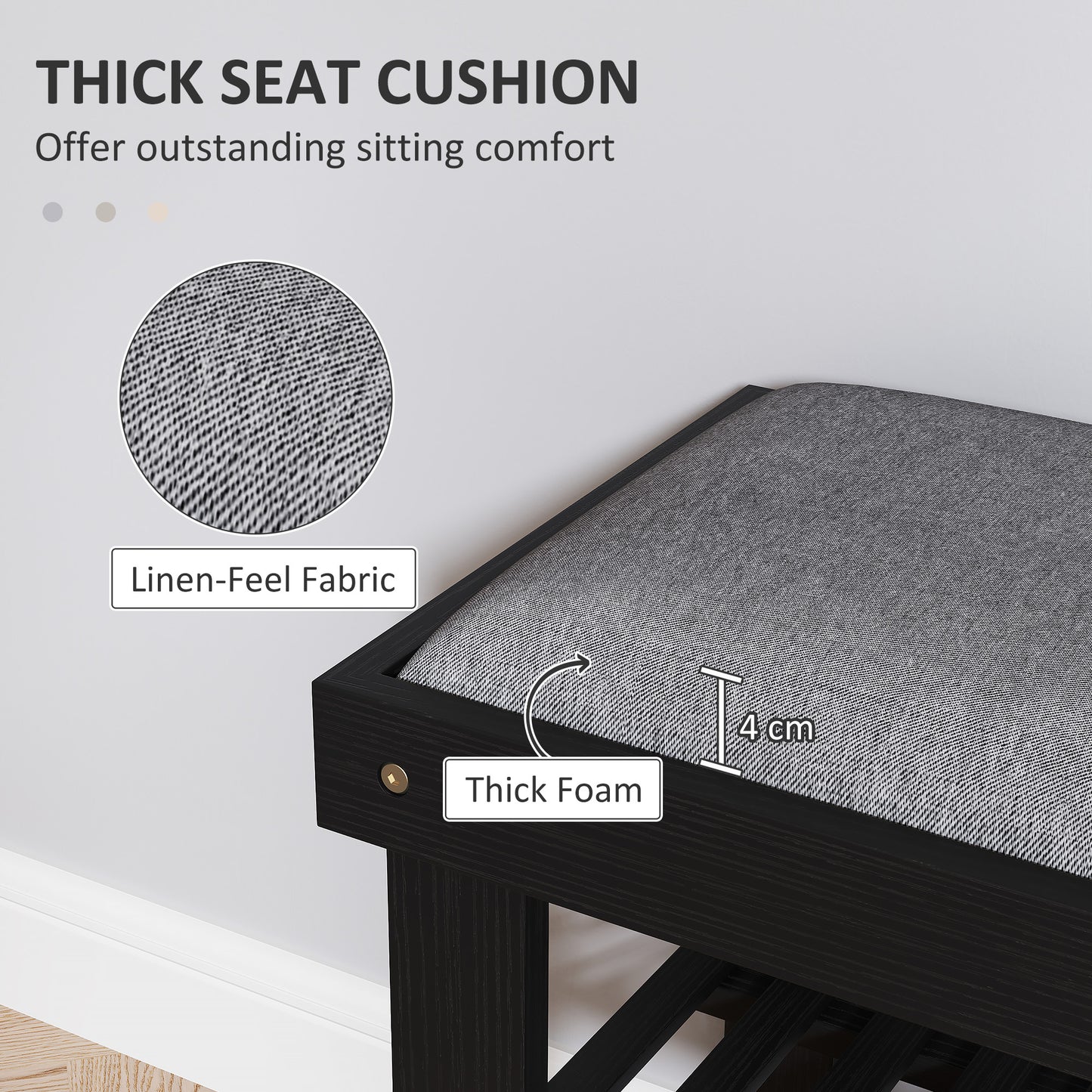 Black Gray Bamboo Shoe Storage Bench - Entryway Bench with Shoe Rack