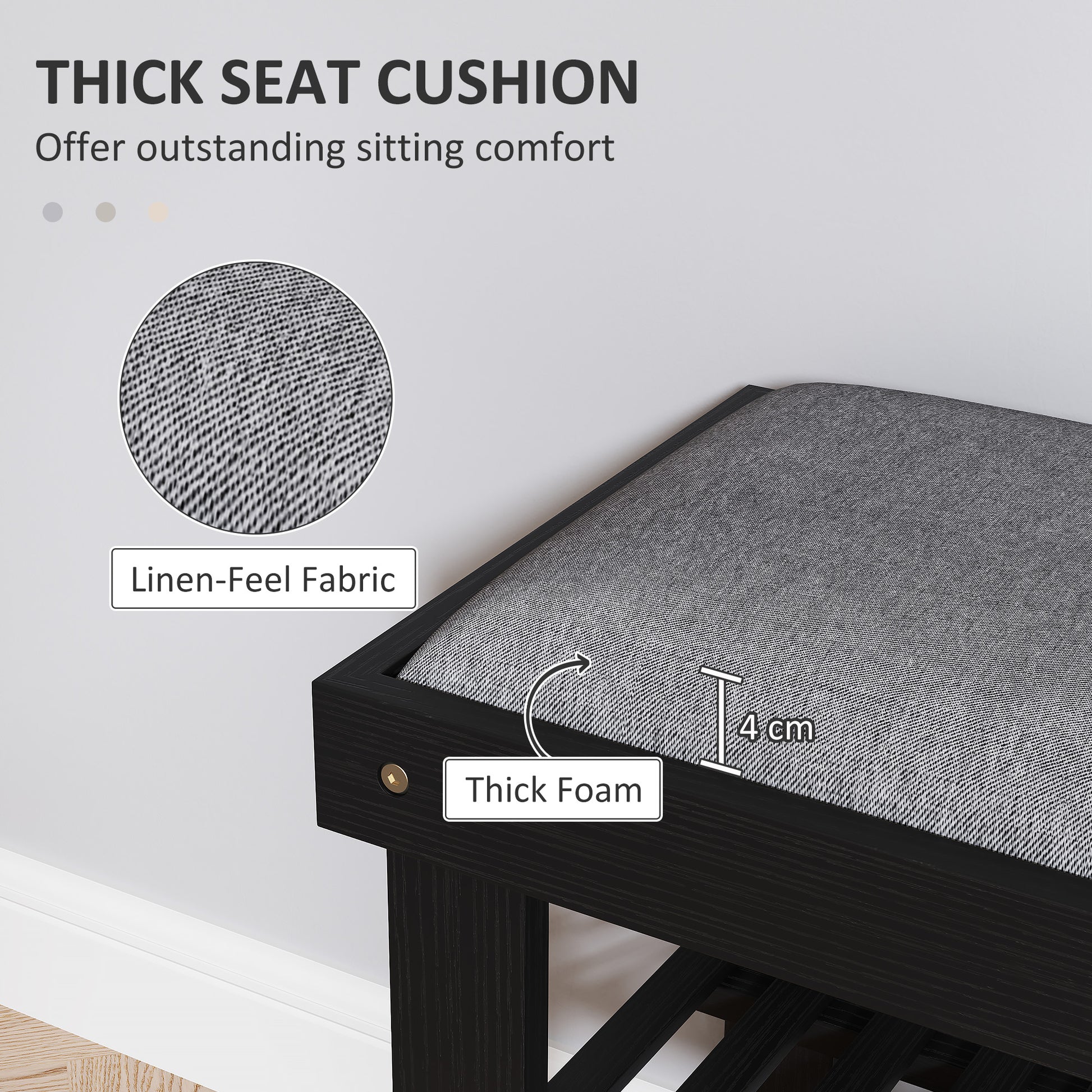 Black Gray Bamboo Shoe Storage Bench - Entryway Bench with Shoe Rack