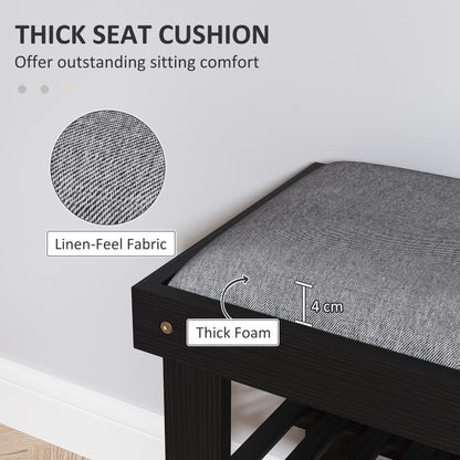 Black Gray Bamboo Shoe Storage Bench - Entryway Bench with Shoe Rack