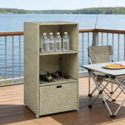 Rattan Deck Box - 2-Shelf Storage Organizer, Grayish