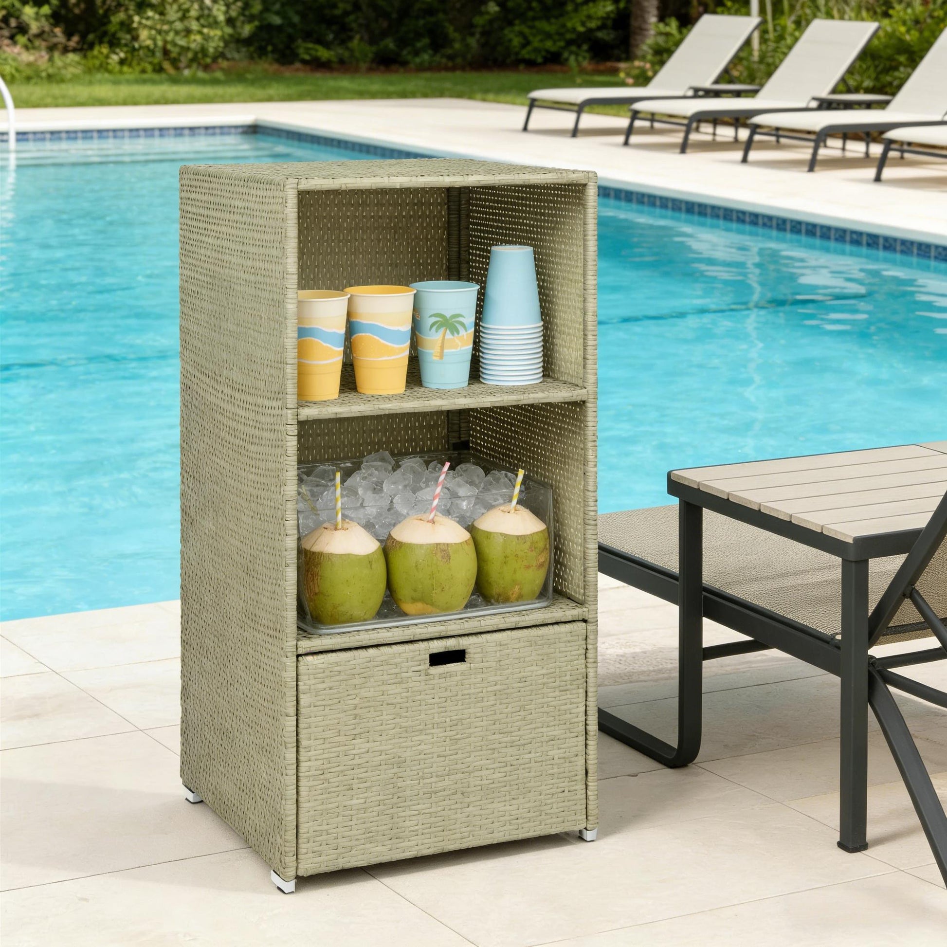 Rattan Deck Box - 2-Shelf Storage Organizer, Grayish