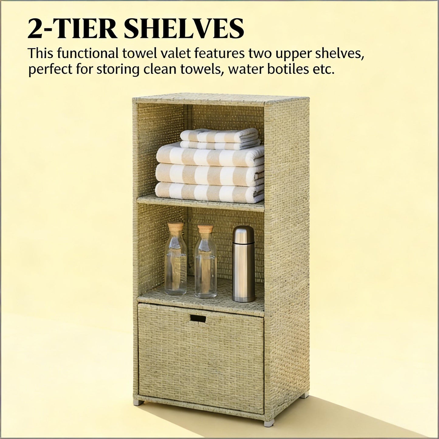 Rattan Deck Box - 2-Shelf Storage Organizer, Grayish