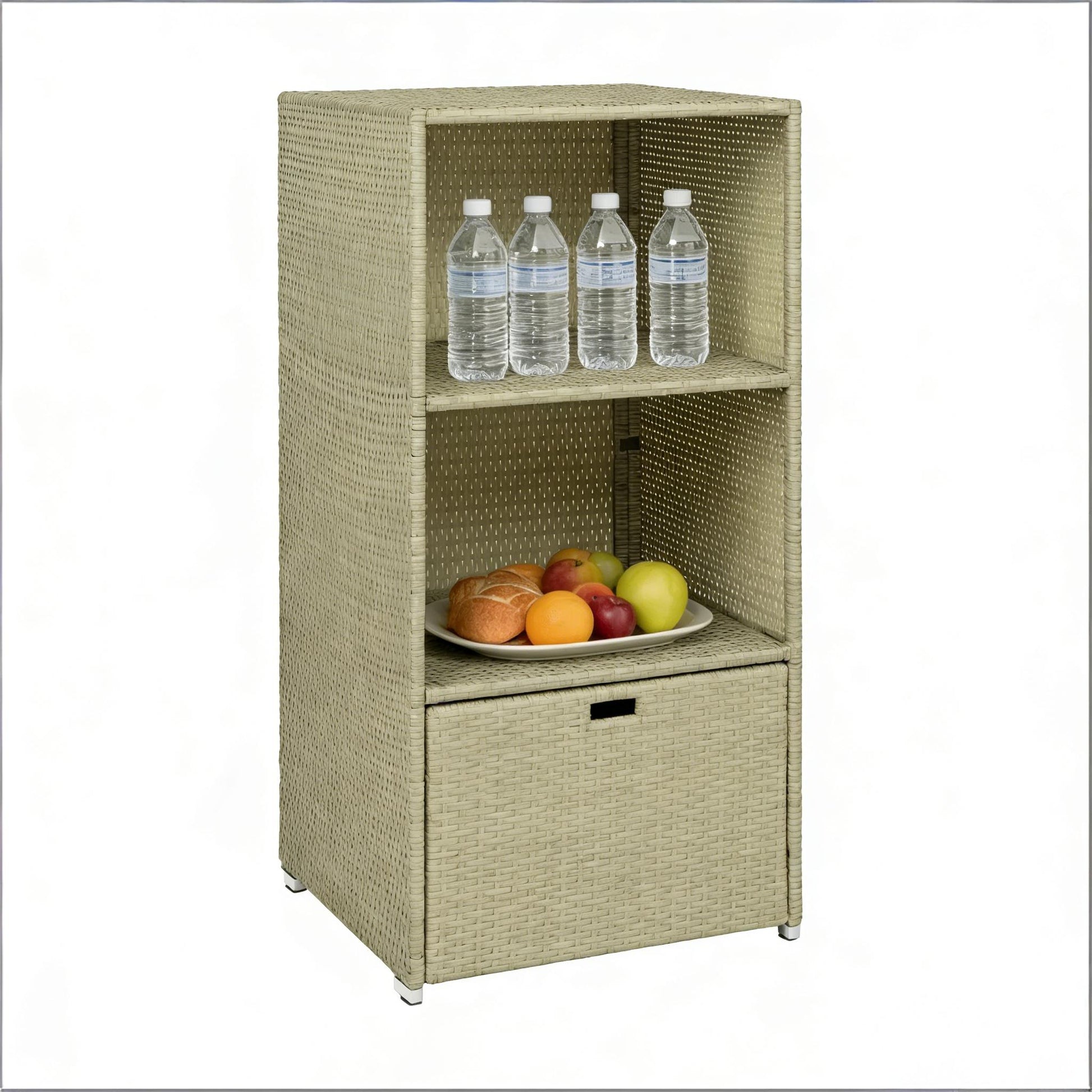 Rattan Deck Box - 2-Shelf Storage Organizer, Grayish