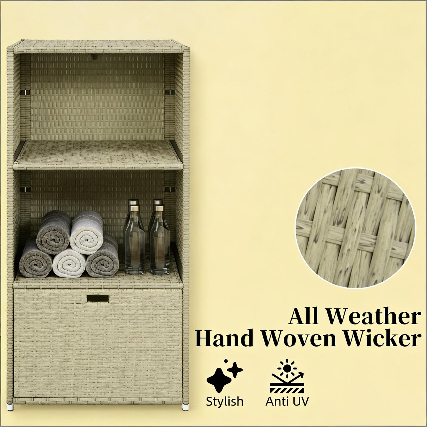 Rattan Deck Box - 2-Shelf Storage Organizer, Grayish