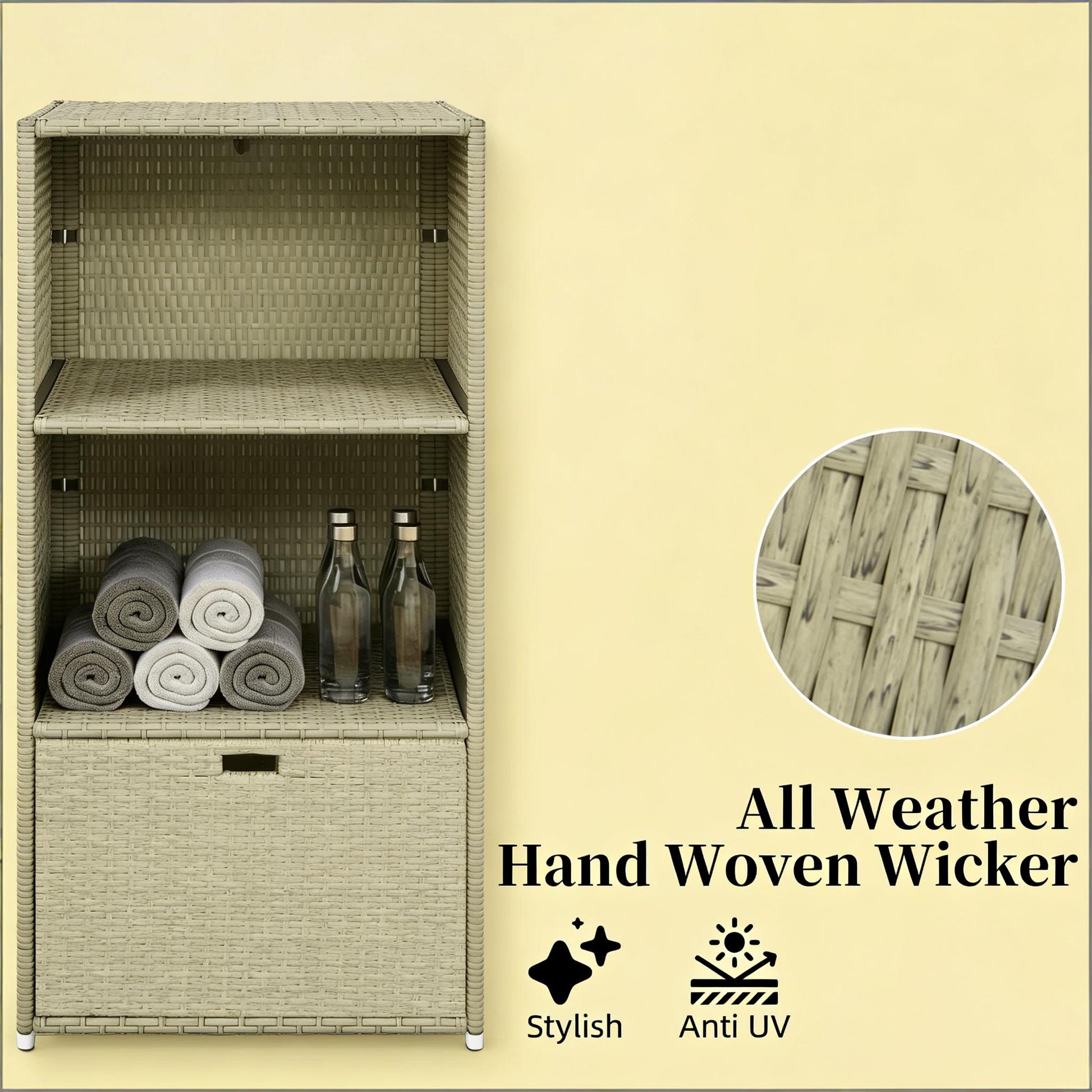 Rattan Deck Box - 2-Shelf Storage Organizer, Grayish