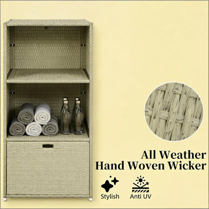 Rattan Deck Box - 2-Shelf Storage Organizer, Grayish