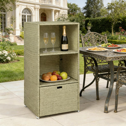 Outdoor Two-Shelf Storage Rack,Rattan Wicker Storage Organizer,Beachfront Towel Storage Rack