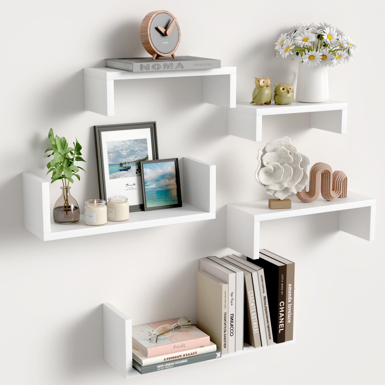 Wood Floating Wall Shelves Set of 5 Wall Mounted Storage Shelves for Bathroom Bedroom Living Room Kitchen Office Home Decor