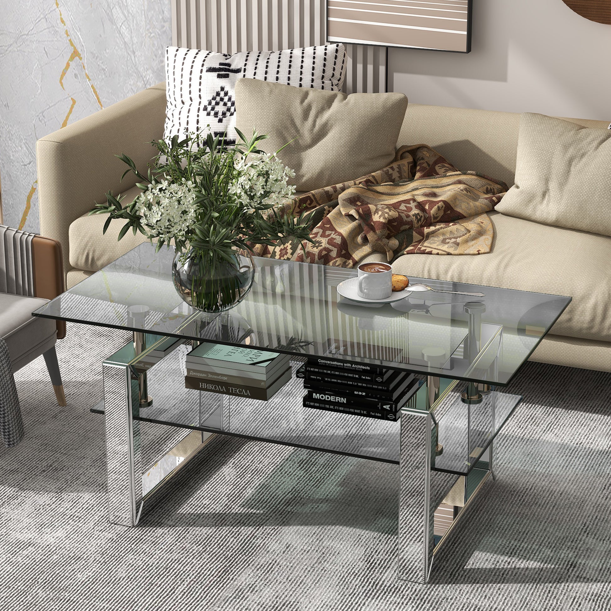 Silver Rectangular Desk and Chair Set - Office Furniture for Living Room