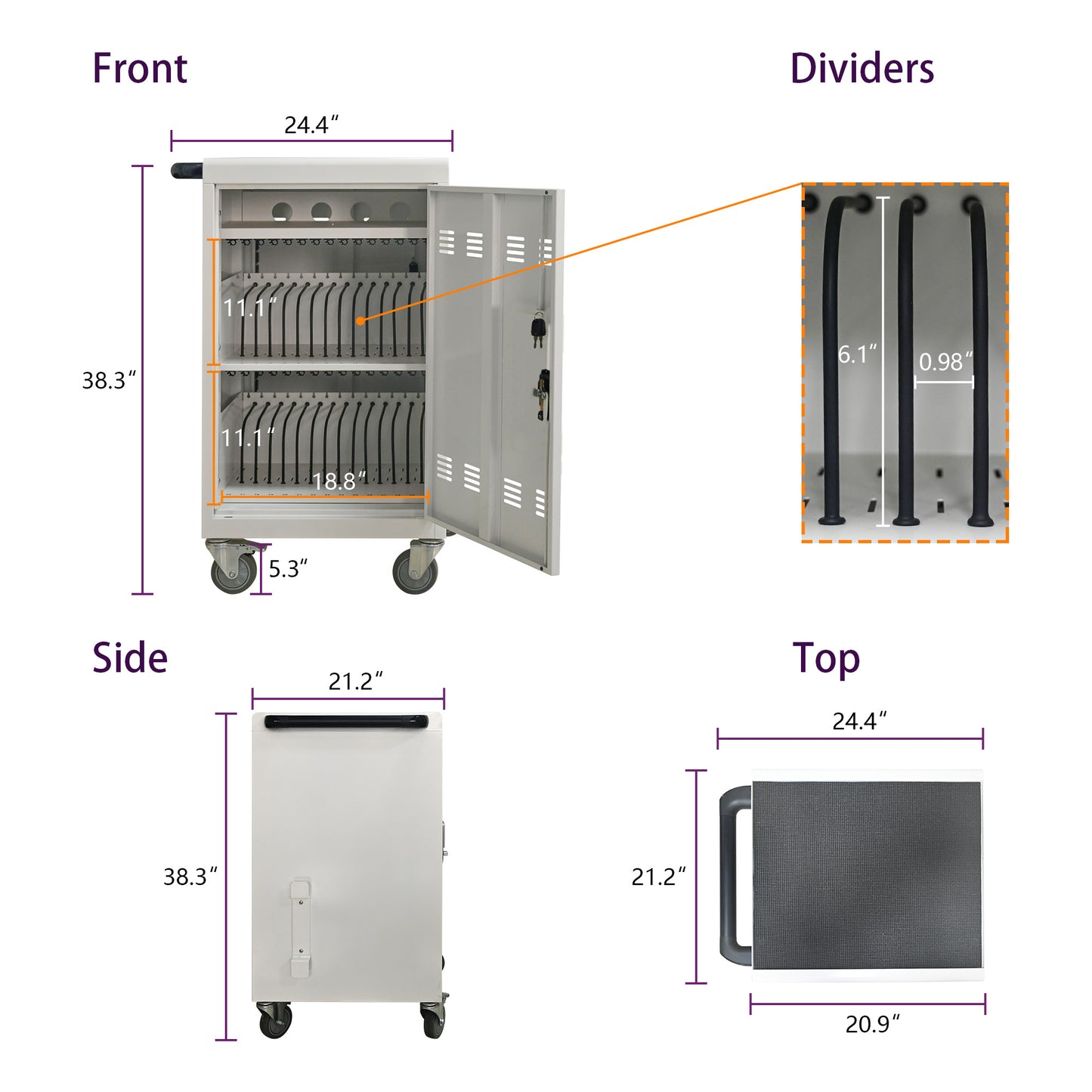 30+2 Bay Mobile Charging Cart - Antique White Steel
