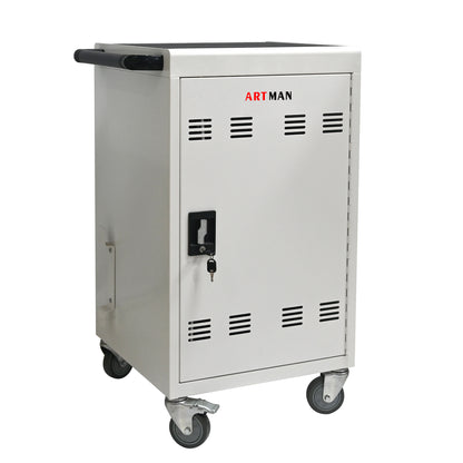 30+2 Bay Mobile Charging Cart - Antique White Steel